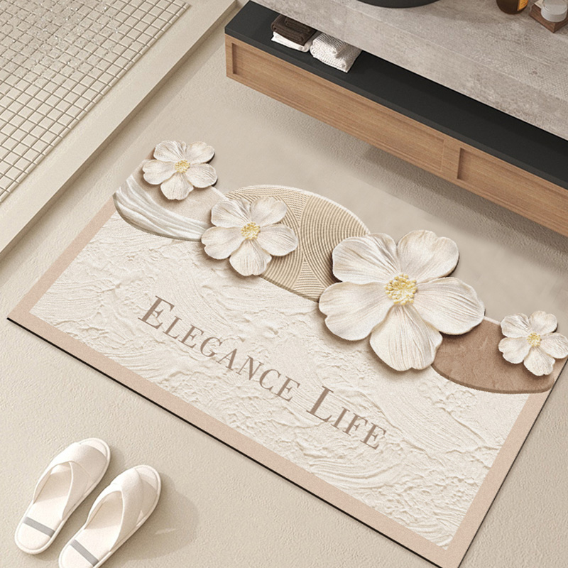 硅藻泥浴室吸水地垫花朵卫生间地毯厕所门口进门垫洗手台防滑脚垫