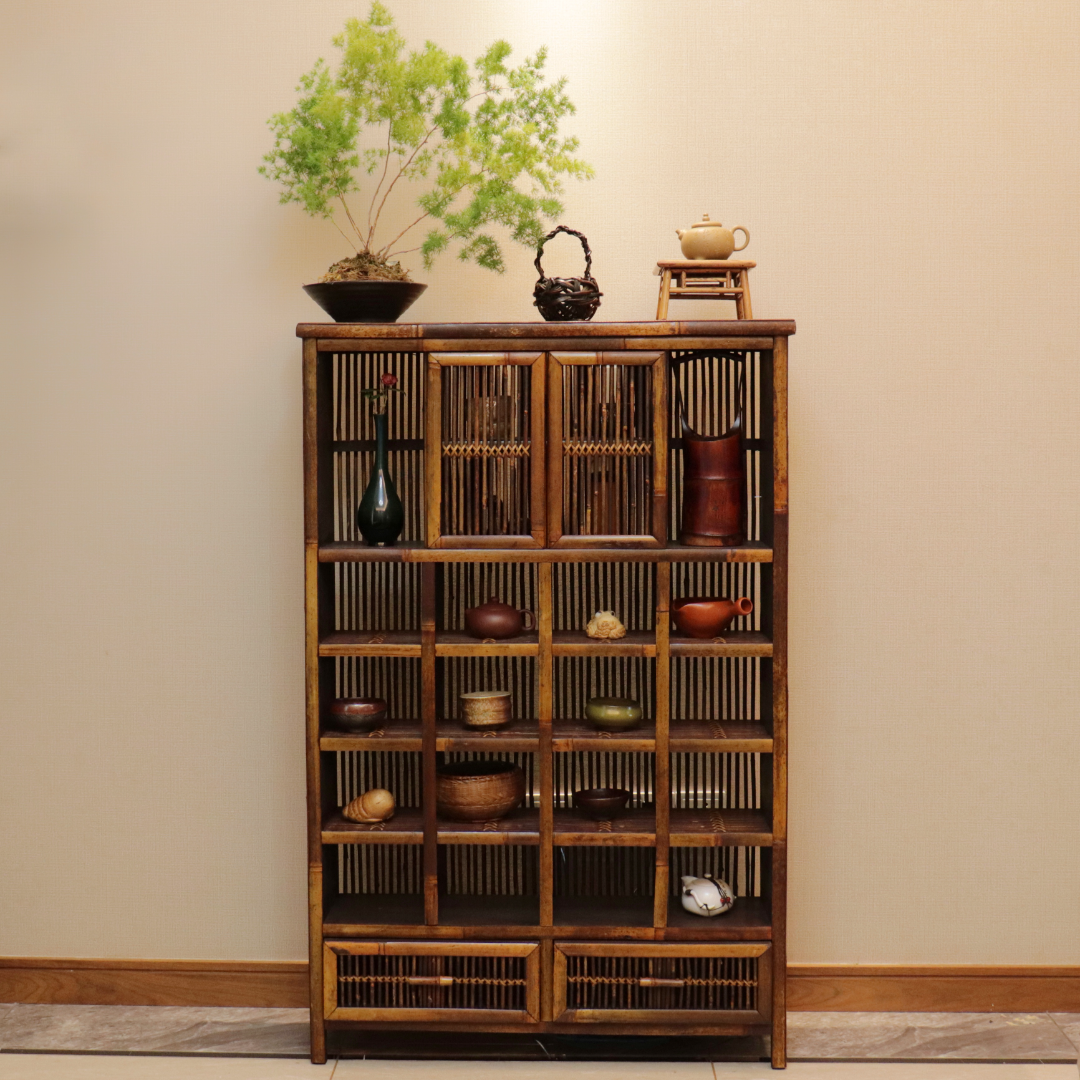 原竹做旧复古落地博古架多宝阁移动门大架子包邮长78宽21高120