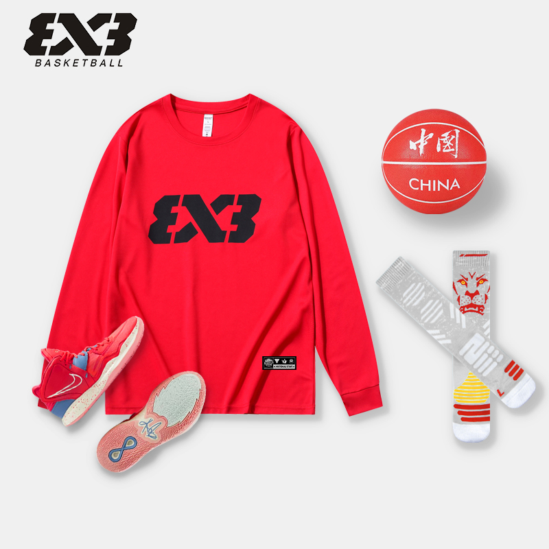 3X3男子篮球训练服长袖速干运动超轻透气圆领薄款宽松长袖投篮服