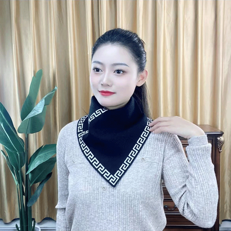 时尚针织围脖秋冬保暖护颈椎百搭防寒围巾防风脖套黑白网红棋盘格