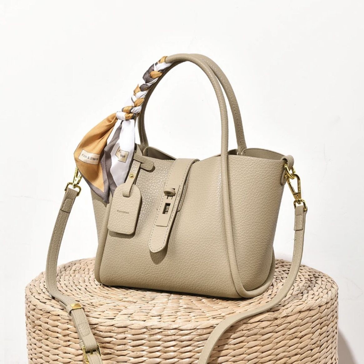 凡思曼包包女时尚简约百搭大容量手提菜篮子包小众质感单肩斜挎包