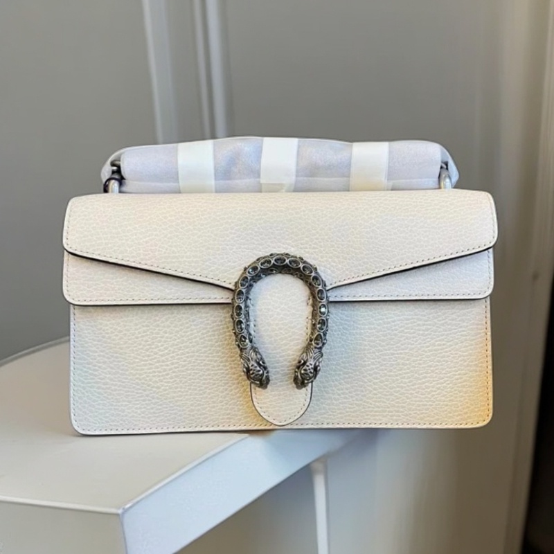 99新 GUCCI/古驰 新款酒神中号钻扣白色链条单肩包/精选