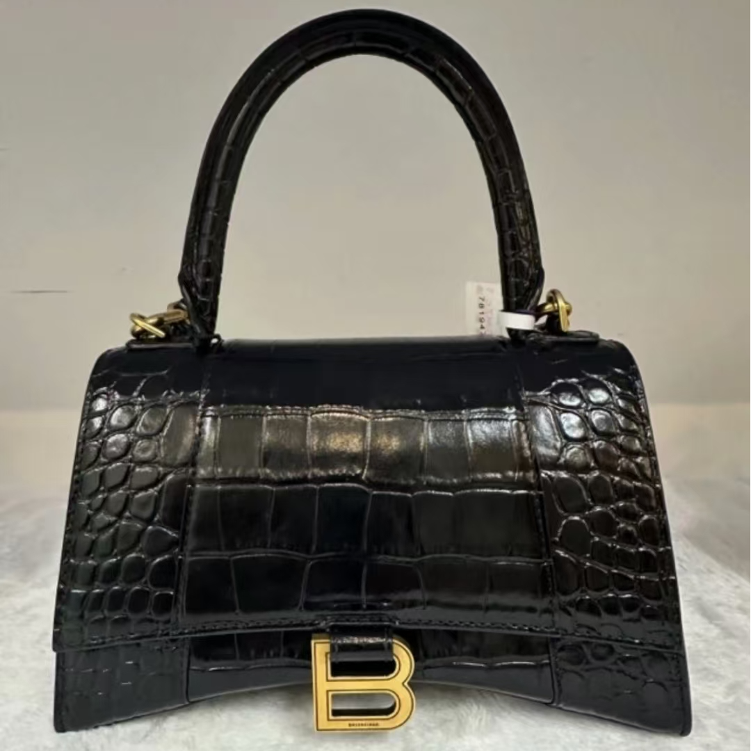 99新 Balenciaga/巴黎世家 鳄压沙漏黑金s/手提包/单肩包（甄选）