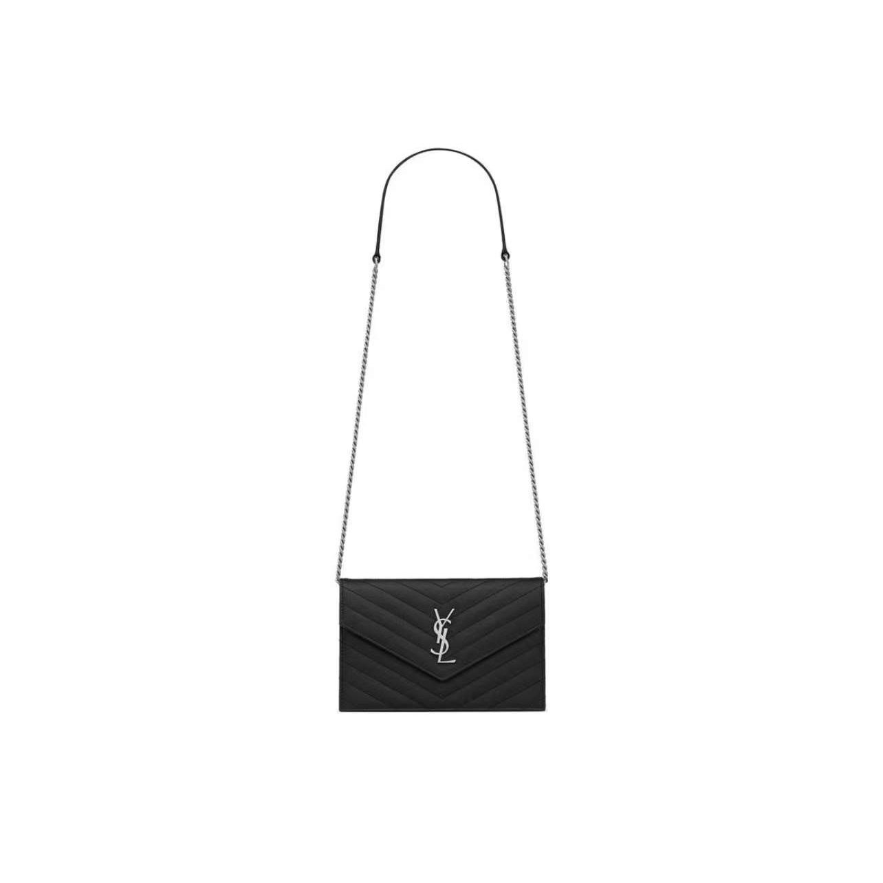 99新 YSL/圣罗兰 ysl黑银信封小号单肩斜挎包链条包（甄选）