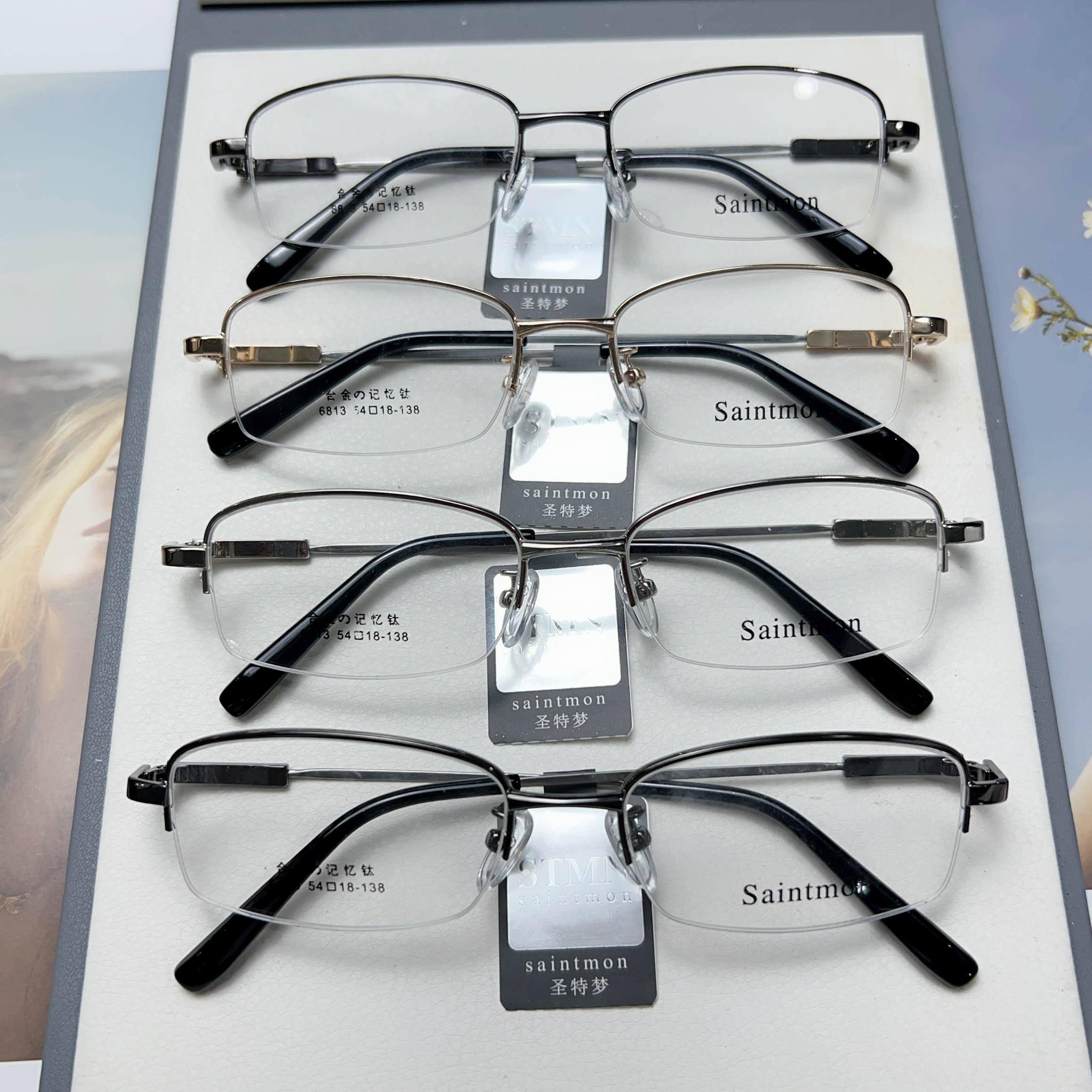 圣特梦商务系列18k记忆钛合金男士商务眼镜架批发