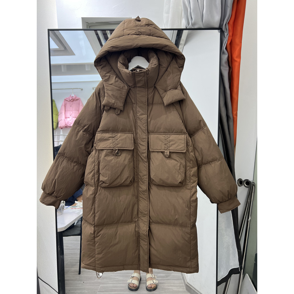 冬季断码2023年韩版反季新款羽绒服女中长款连帽白鸭绒过膝加厚宽