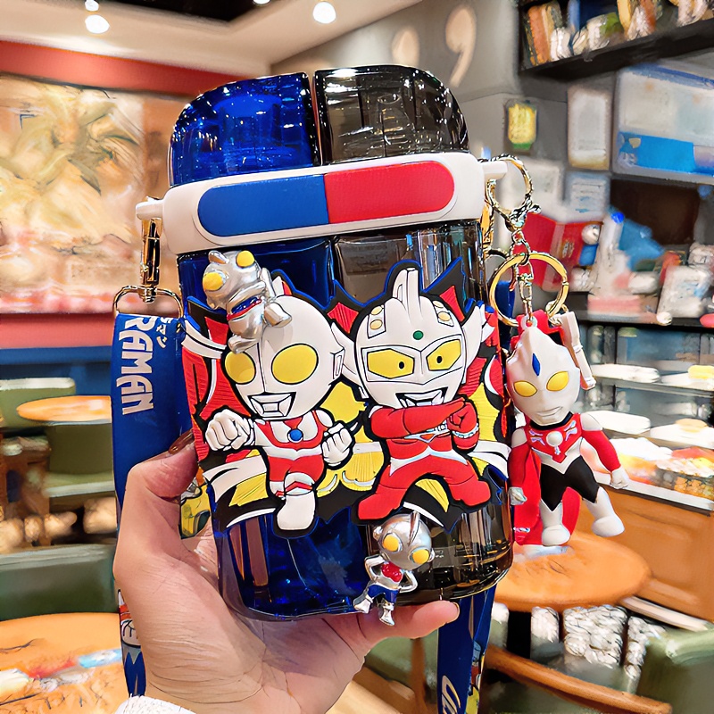 奥特曼儿童水杯男孩幼儿园双饮杯上学专用便携耐高温塑料吸管杯子