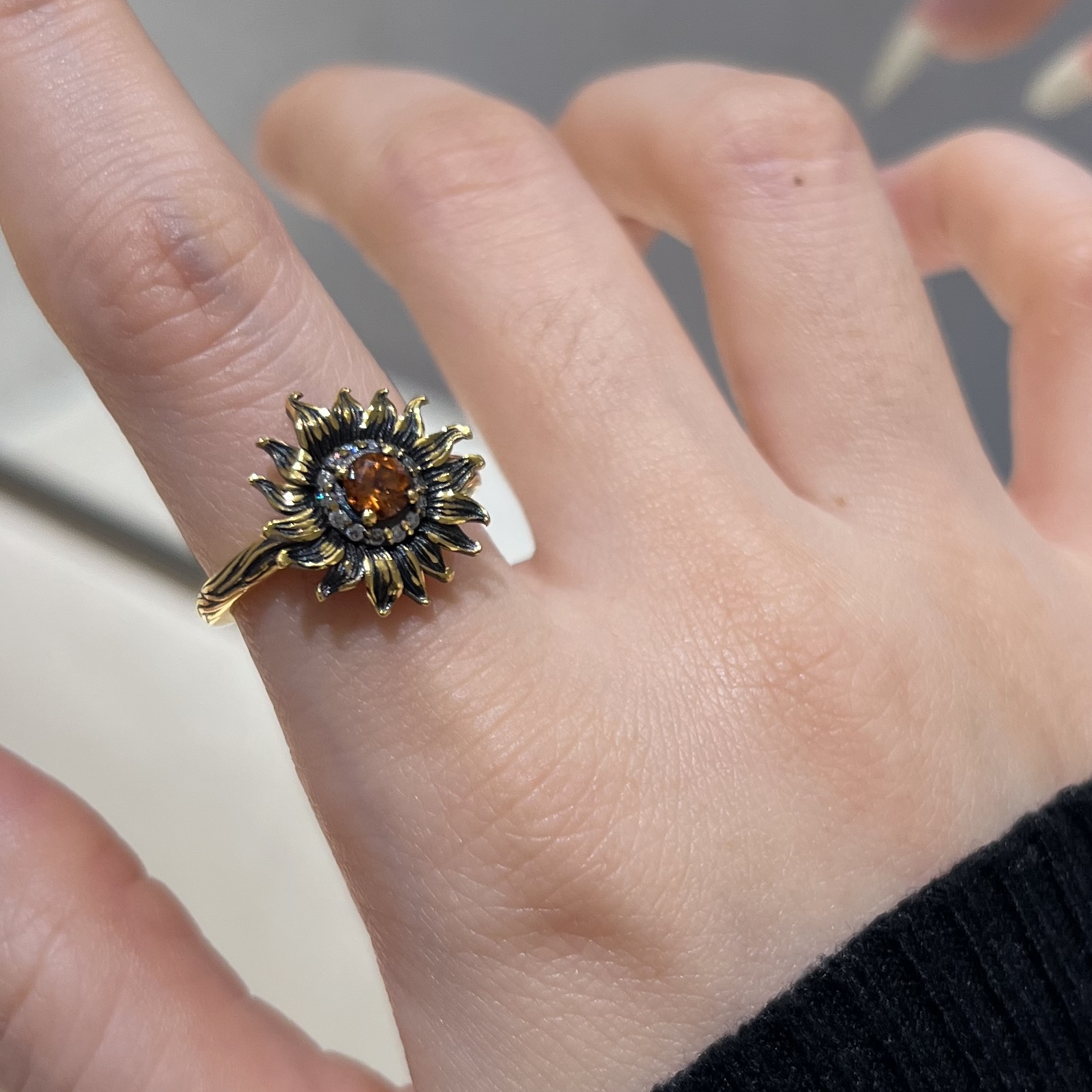 【足金999太阳花戒指】黑金戒指#精品黑金工艺#气质轻奢时尚