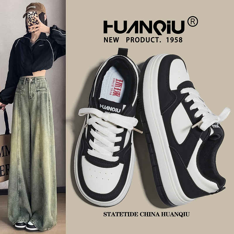 环球冬季加绒熊猫板鞋女2025新款韩版厚底休闲鞋子潮流百搭运动鞋