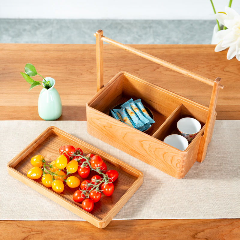 315北美红樱桃木长方小提篮家用储物篮简约防尘储物