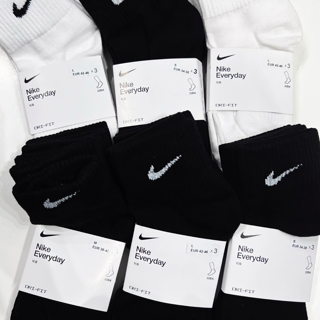 （断码清仓）Nike/耐克小Logo中袜男女中低筒三双装休闲短袜运动袜