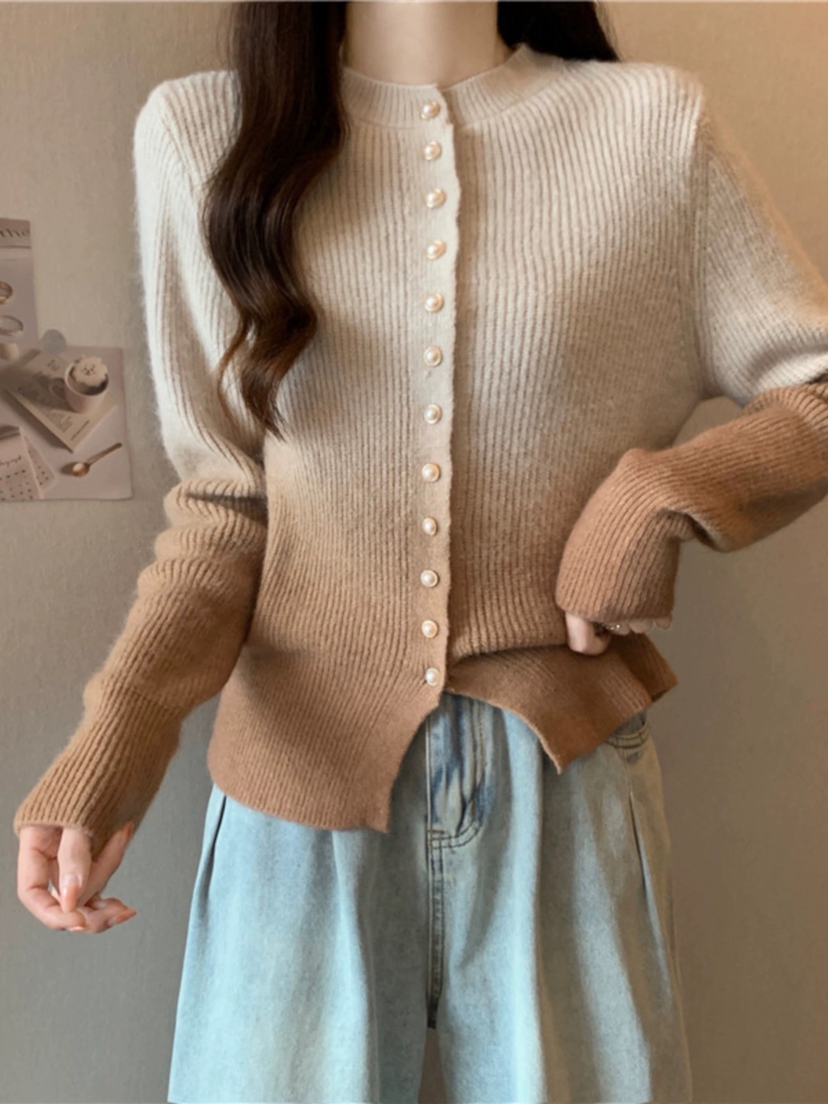 渐变色针织开衫上衣女秋冬
