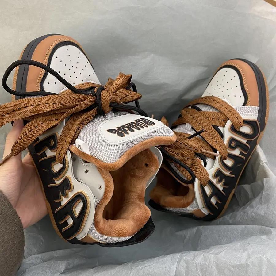 加绒冬季学生港风字母潮流德训鞋男chic小众复古情侣休闲运动板鞋