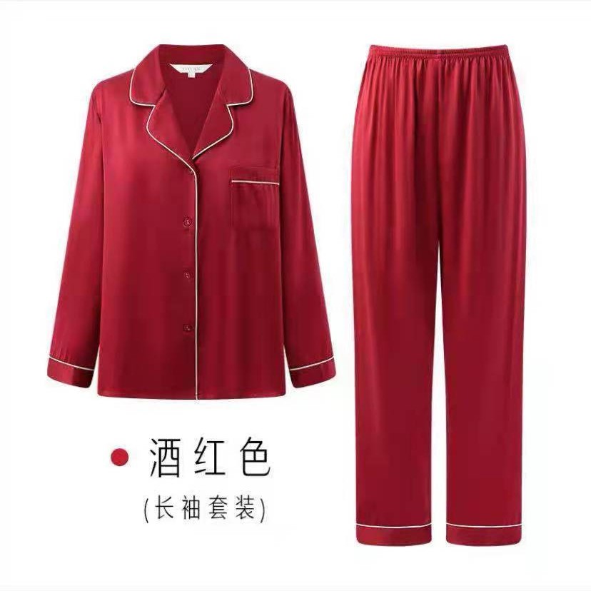 重磅桑蚕丝睡衣夏季长袖长裤家居服两件套装大码高档青年纯色秋季