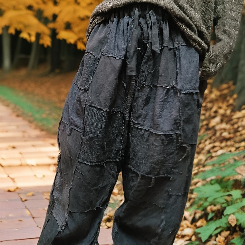 手工拼接植物染色休闲裤