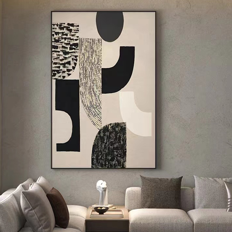 黑白灰现代轻奢客厅沙发背景墙装饰画抽象艺术入户客厅背景墙挂画