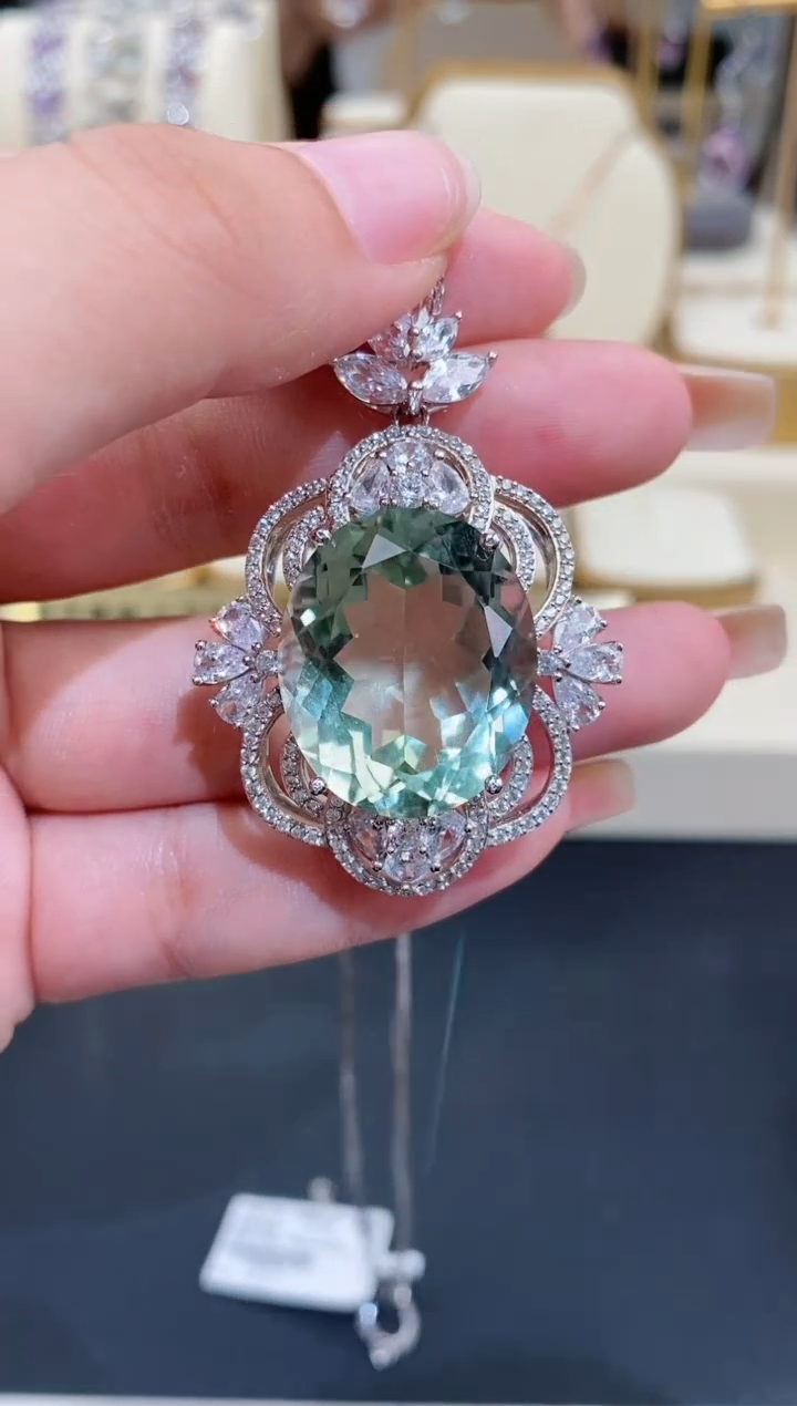 【闪购商品】绿水晶吊坠银S925镶嵌水晶吊坠