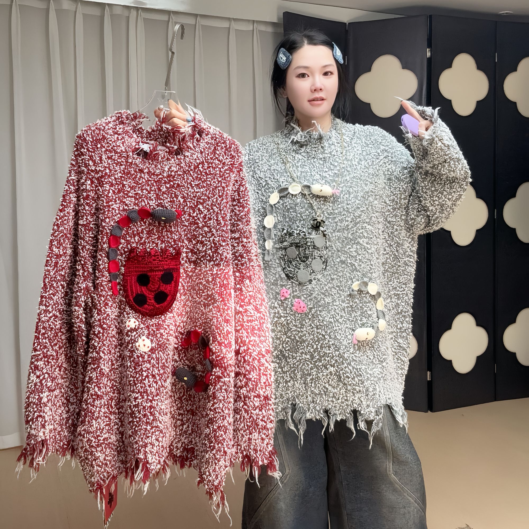 YANAG 2025春季新款破壳小蛇钩针边缘破损套头毛衣YGQYQX006