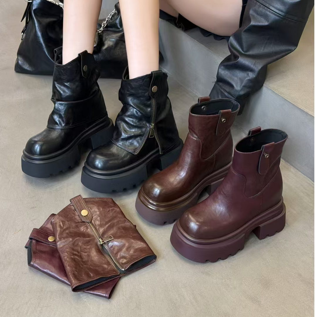 专柜正品195608两穿内增高马丁靴英伦复古高跟裤管靴厚底堆堆短靴