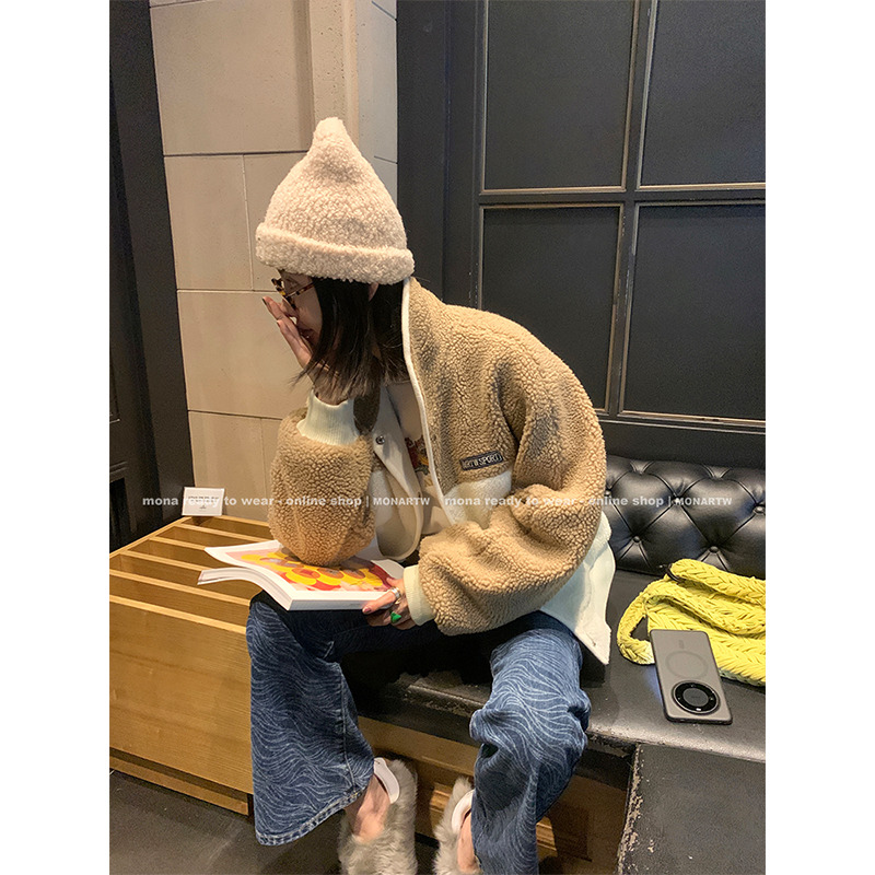 【Mona张绮贤】MONA学院休闲拼色 软呼呼短外套女 OW352152