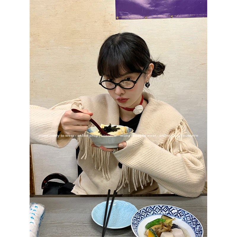 【Mona张绮贤 】MONA 流苏翻领百搭针织毛衣开衫女 OO236181