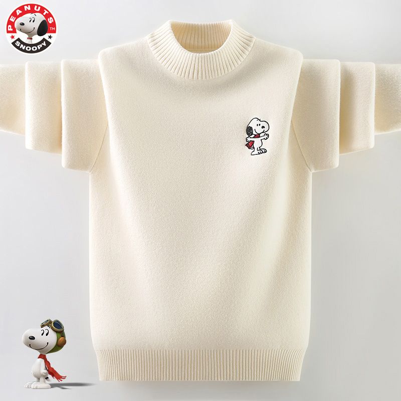 Snoopy/史努比男童毛衣加绒加厚一体绒儿童上衣新款冬中大童针织