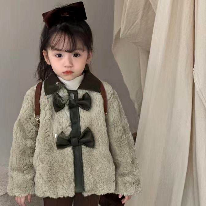 女童冬款仿皮草洋气2024新款宝宝小童宝时尚秋冬冬装儿童毛绒上衣