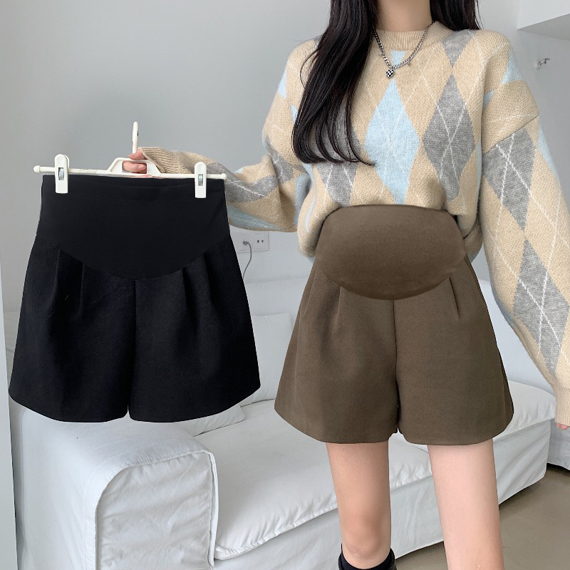 孕妇毛呢阔腿短裤秋冬季外穿冬装打底裤显瘦休闲百搭a字托腹靴裤