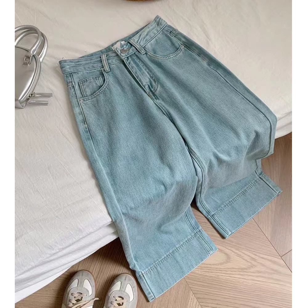 夏季薄款新款韩版九分直筒阔腿牛仔裤女牛仔裤中高腰显瘦收胯新款