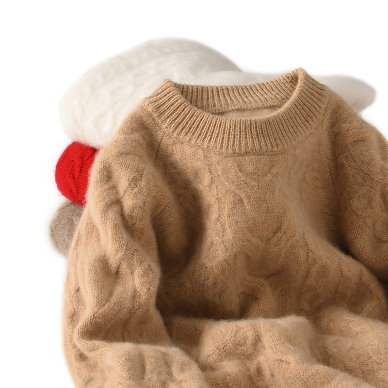 100%纯羊毛3股5针儿童圆领麻花保暖冬季羊毛衫加厚长袖套头中大童