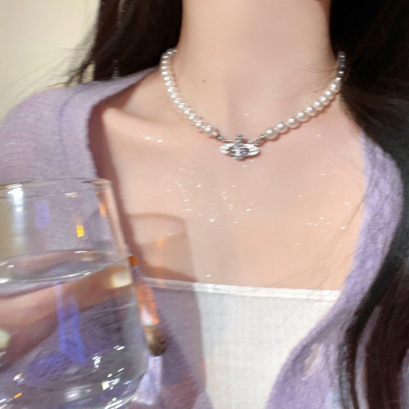 名媛土星珠珠项链轻奢小众锁骨链女夏高级感气质choker颈链配饰