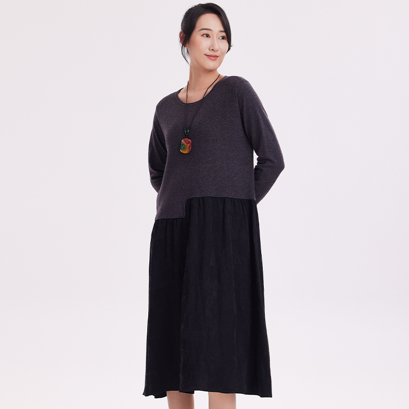 M..麻多多/2023秋冬新款拼接针织连衣裙保暖中长款基础打底233271