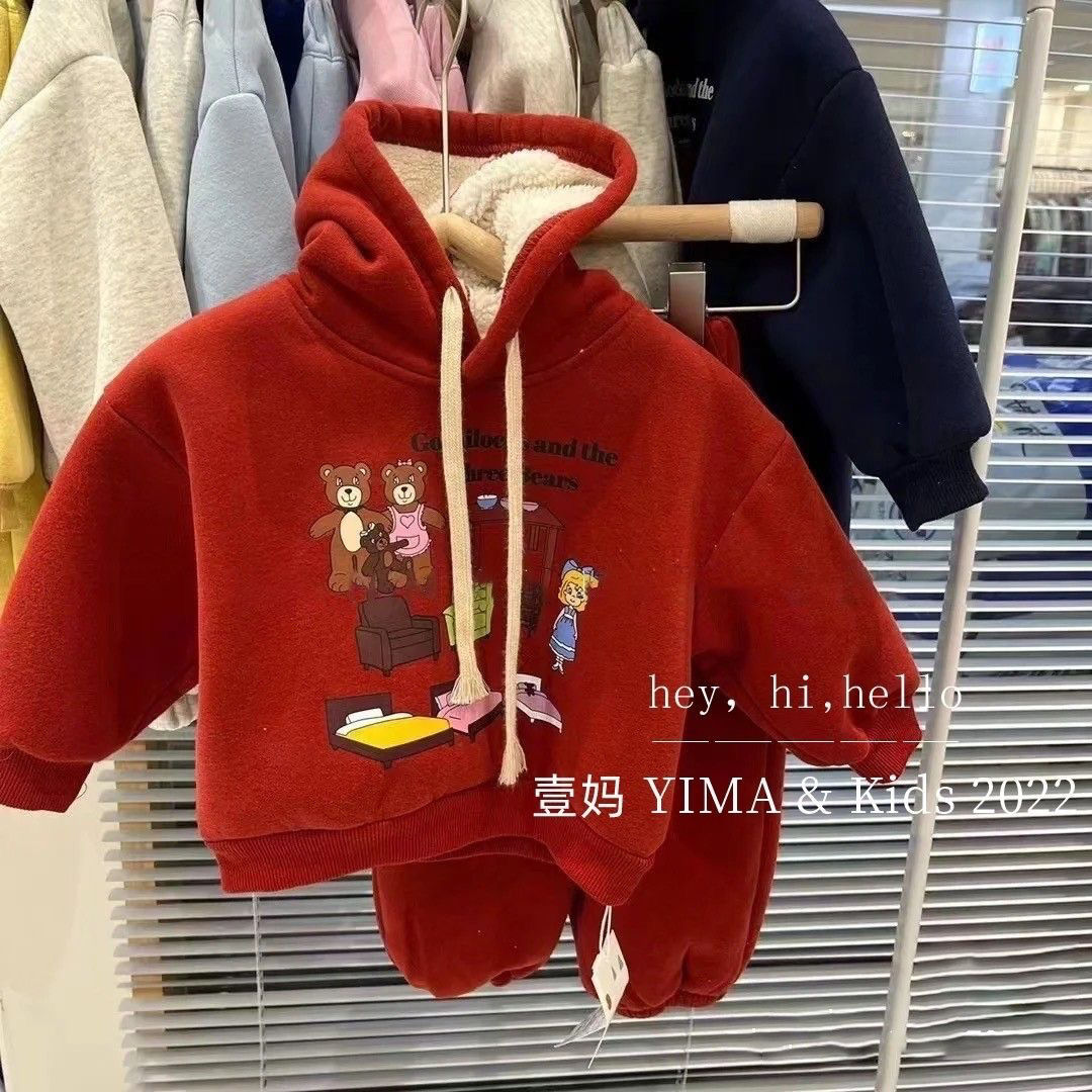 【冬季大促】韩国儿童套装2023冬季男女童加厚加绒保暖卡通印花卫