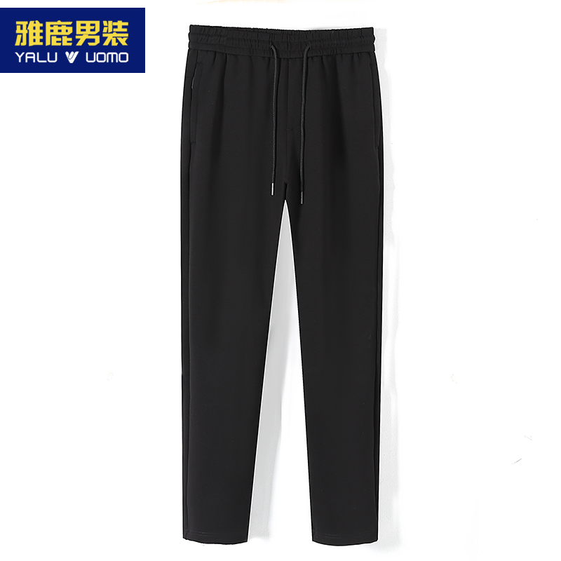 雅鹿男装中年男士裤子春秋厚款爸爸运动休闲裤松紧长裤中老年男裤