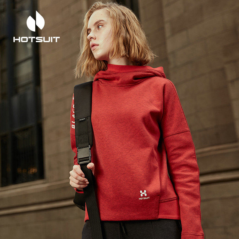 hotsuit后秀运动卫衣女2023冬季连帽保暖高领运动休闲上衣女