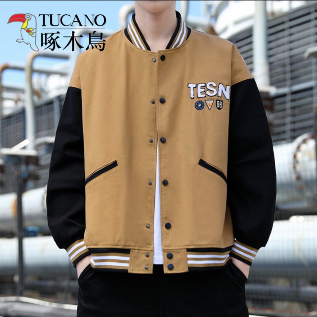 啄木鸟国潮复古棒球服男款 秋季新款潮流青少年加绒夹克男生外套