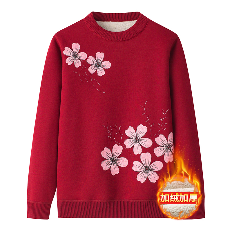 妈妈冬季保暖毛衣中老年人奶奶秋冬女装一体加绒加厚打底衫衣服