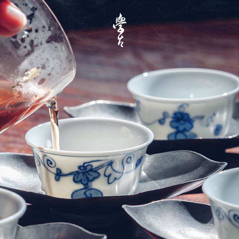 学古|青花福禄杯 手工仿明代万历器型景德镇瓷品茗杯6只礼盒装