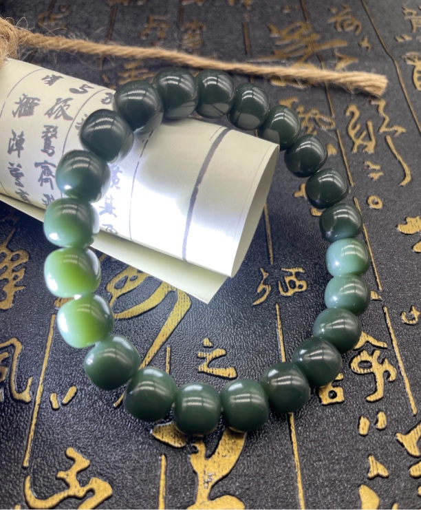 和田玉鸭蛋青老型珠手串