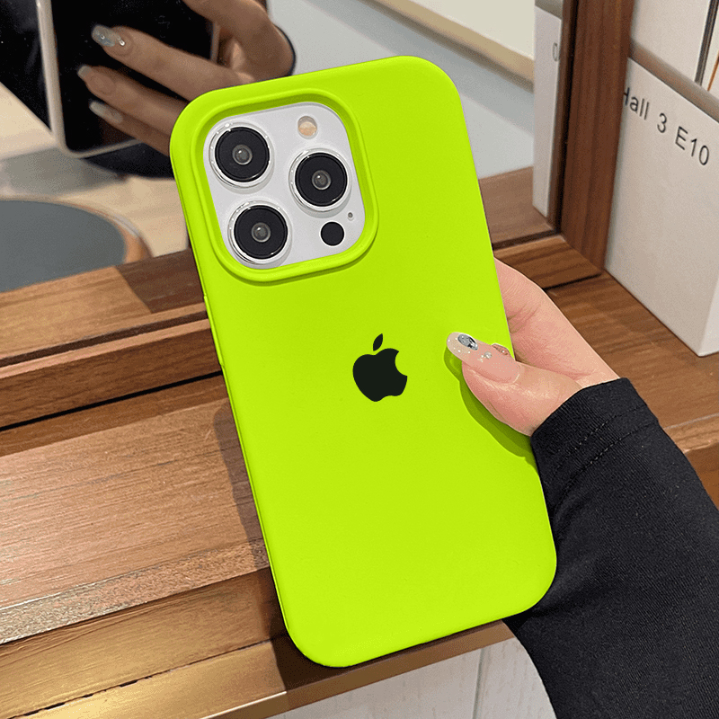ins荧光绿大孔液态硅胶手机壳iphone15pro超薄防摔x/xs磨砂情侣壳