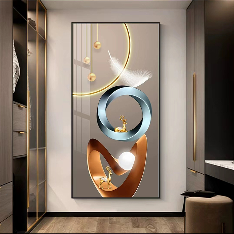 轻奢福鹿简约玄关装饰画现代抽象新款高档走廊过道挂画入户墙壁画