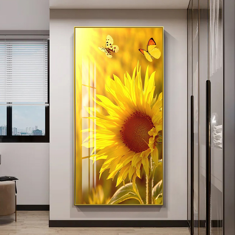 入户玄关装饰画向日葵走廊尽头壁画现代高级感小清新花卉竖版挂画