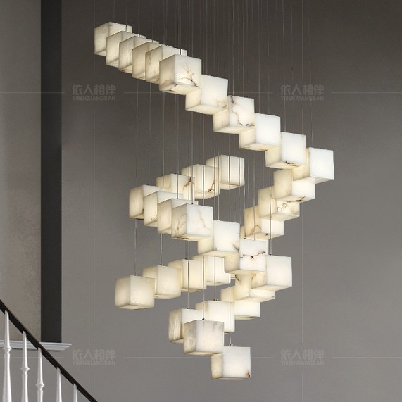 西班牙天然云石吊灯现代简约复式楼客厅别墅挑高大堂旋转楼梯灯