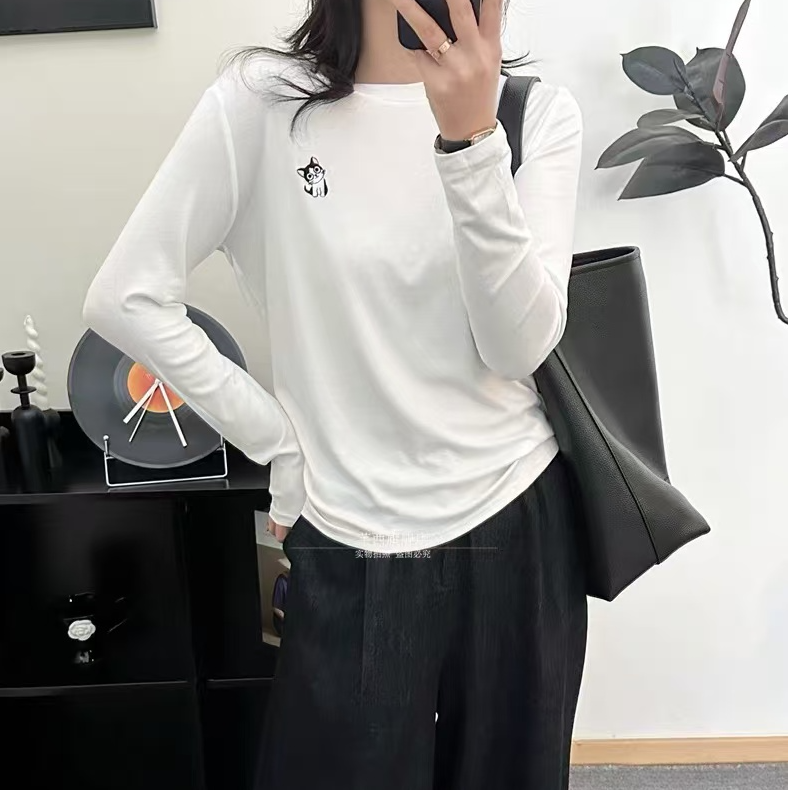 设计感小众圆领打底衫女2025年新款春秋上衣时尚洋气长袖t恤