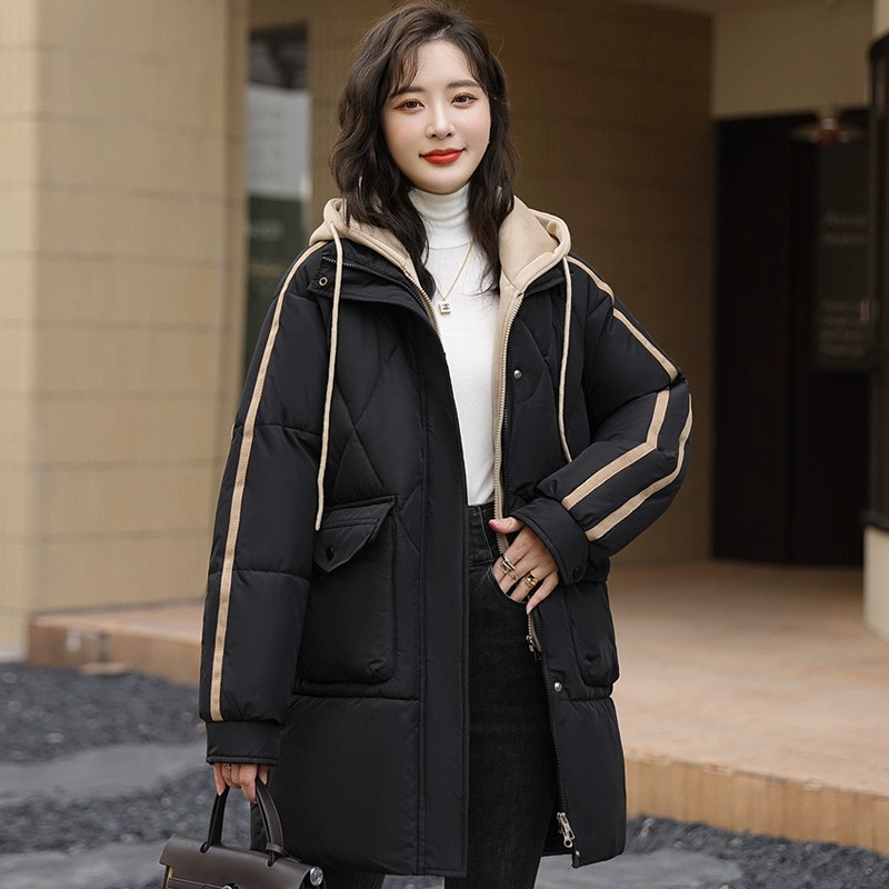 GUIDI FAME棉衣女中长款冬2023新款棉服假两件面包服加厚棉袄外套