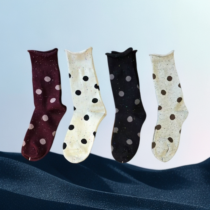  秋冬波点羊毛袜女保暖加厚松弛感复古美式堆堆袜中筒袜