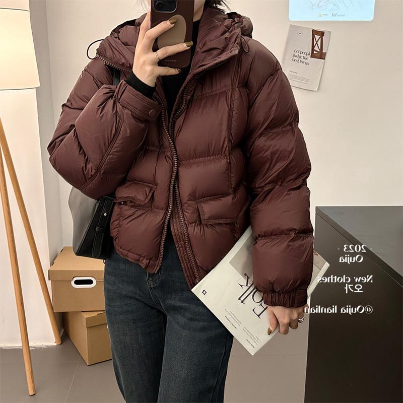 雅鹿小个子短款肯豆风羽绒棉服外套女秋冬2023新款双拉链美拉德风