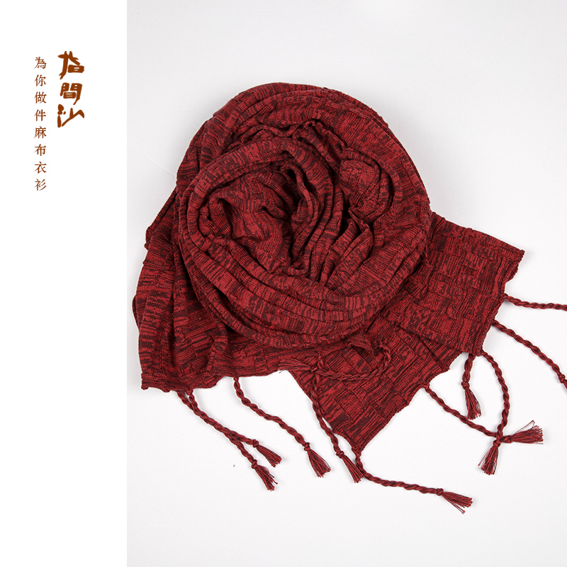 指间沙2446304女装24冬长宽结构腈棉几何块状针织围巾文艺慵懒