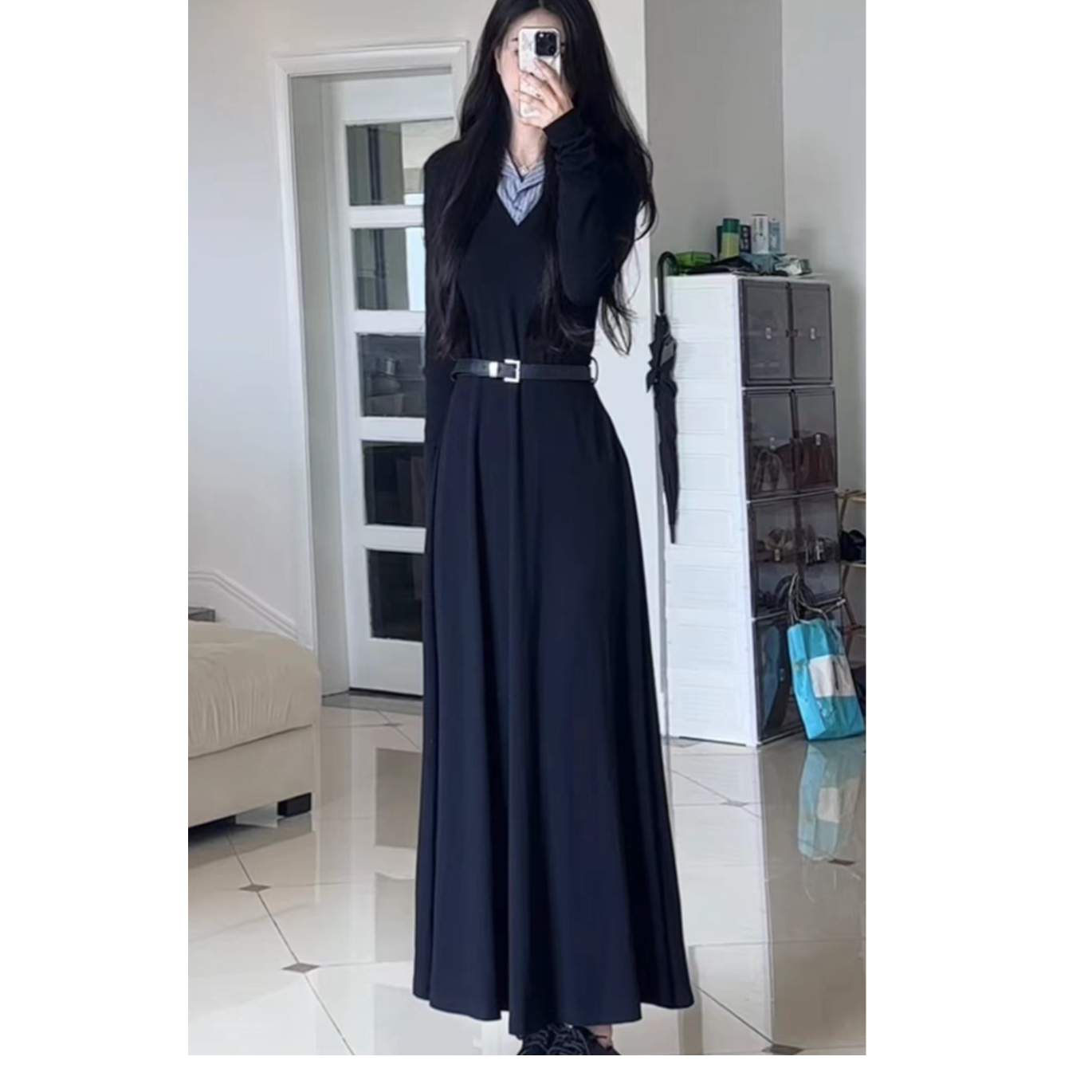 【高个子定制】条纹拼接显瘦收腰连衣裙