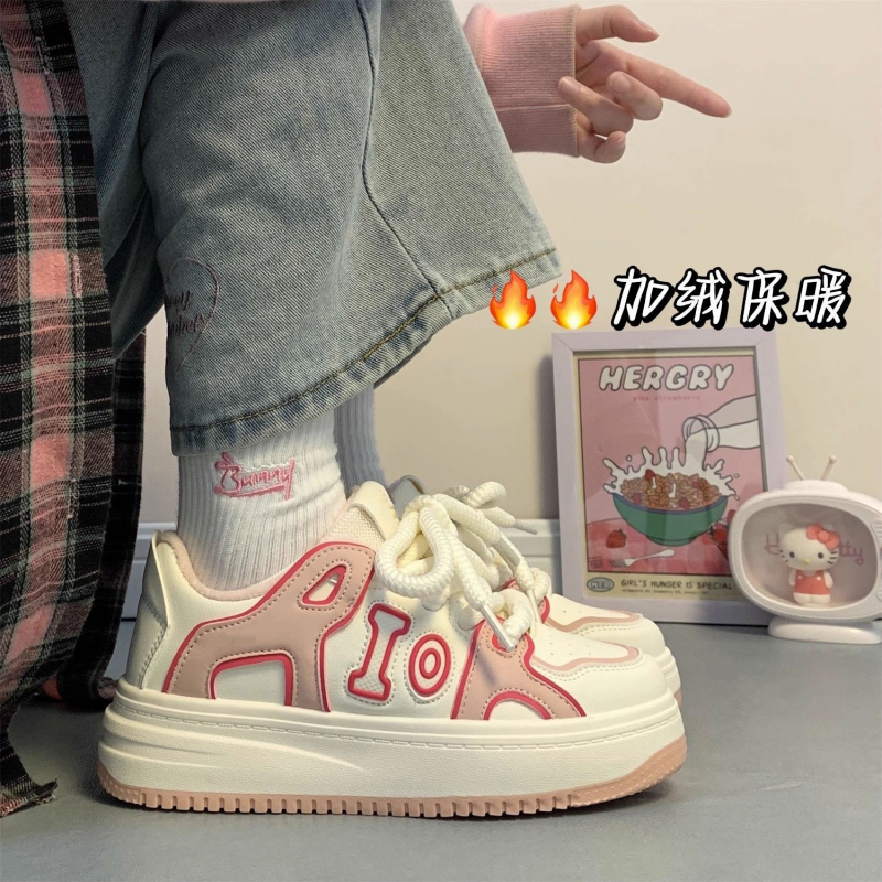 YDD加绒保暖女鞋冬款鞋子厚底2023季百搭小众多巴胺时尚板鞋